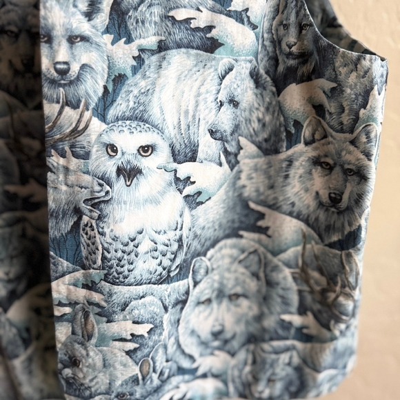 Handmade‎ Vintage Unisex Snow Animal Reversible Print Vest, White Blue, L - Picture 15 of 16